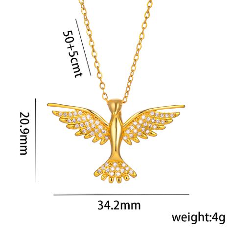 Wholesale Basic Modern Style Classic Style Eagle 304 Stainless Steel Copper 18K Gold Plated Zircon Pendant Necklace