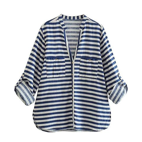 Women's Blouse Long Sleeve Blouses Simple Style Stripe Solid Color