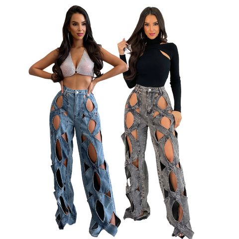 Women's Daily Party Bar Streetwear Solid Color Full Length Jeans Straight Pants