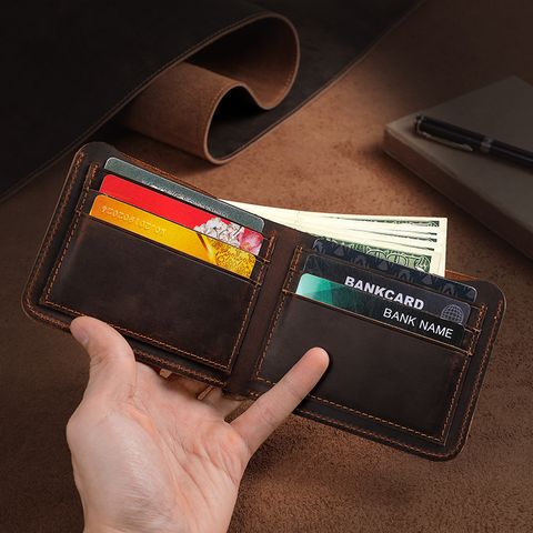 Men's Solid Color Leather Open Wallets