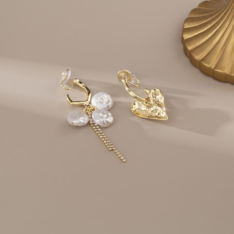 1 Pair Elegant Simple Style Heart Shape Plating Imitation Pearl Alloy Drop Earrings Ear Cuffs