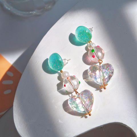 1 Pair Retro Heart Shape Resin Drop Earrings