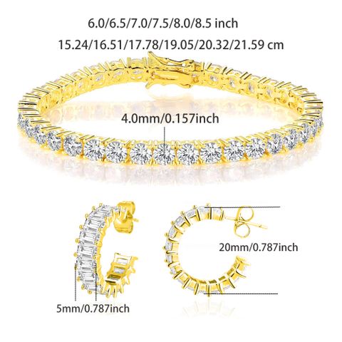 Copper 18K Gold Plated Elegant Lady Inlay Geometric Water Droplets Zircon Jewelry Set