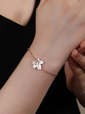 Wholesale Elegant Lady Flower Copper Inlay Rose Gold Plated Shell Bracelets