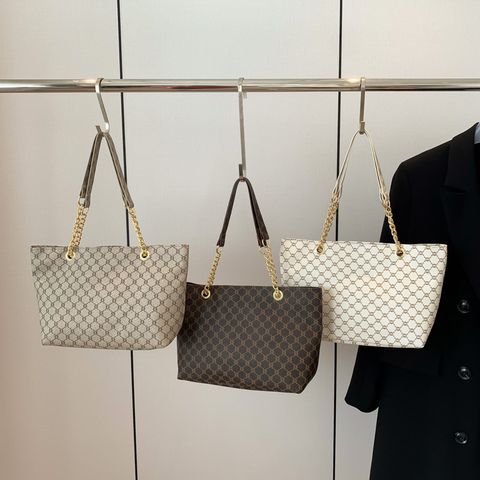 Women's Medium Pu Leather Monogram Basic Classic Style Zipper Tote Bag