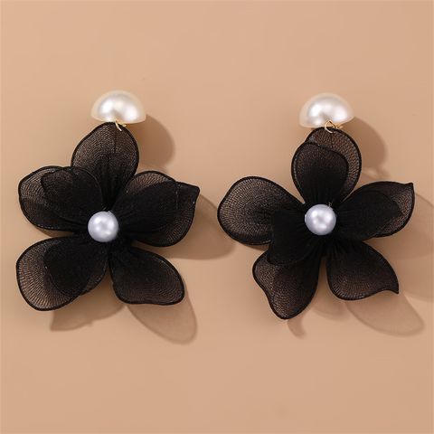 1 Pair Cute Sweet Flower Patchwork Cloth Drop Earrings