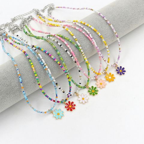 1 Piece Sweet Floral Epoxy Beaded Alloy Pendant Necklace