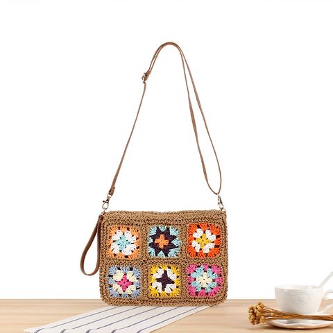 Unisex Medium Paper String Flower Streetwear Zipper Straw Bag