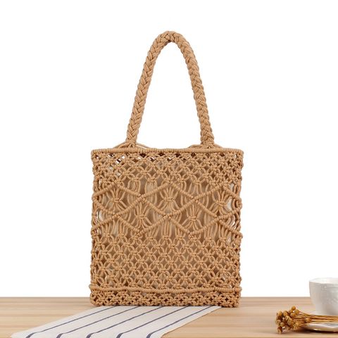 Unisex Medium Cotton Rope Geometric Streetwear Square String Shoulder Bag