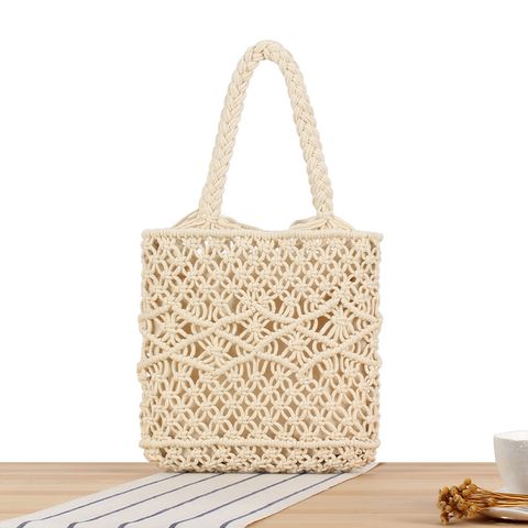 Unisex Medium Cotton Rope Geometric Streetwear Square String Shoulder Bag