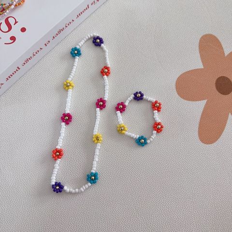 Cartoon Style Cute Flower Resin Seed Bead Beaded Kid'S Bracelets Necklace