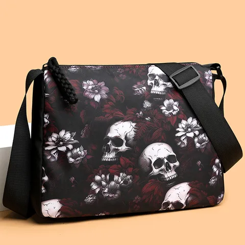 Women's Medium Canvas Skull Streetwear Zipper Crossbody Bag