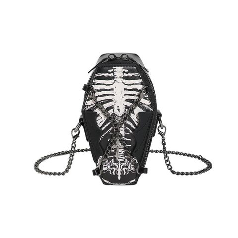 Women's Small Pu Leather Cross Skull Streetwear Oval Zipper Crossbody Bag