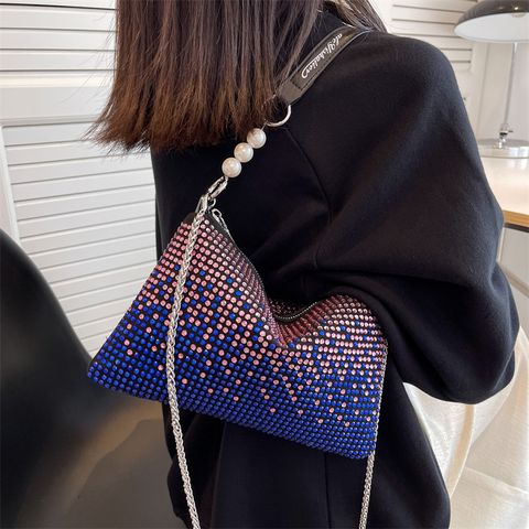 Women's Small Rhinestone Solid Color Streetwear Zipper Underarm Bag