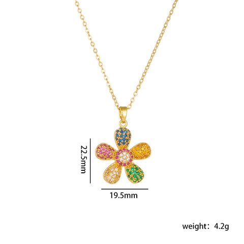 Titanium Steel Copper Gold Plated Lady Modern Style Classic Style Plating Inlay Leaf Sunflower Sun Zircon Pendant Necklace