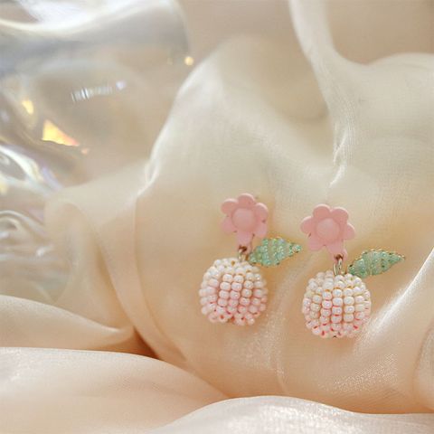 1 Pair Cute Sweet Flower Beaded Seed Bead Drop Earrings