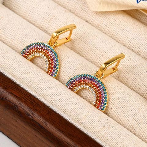 1 Pair Lady Modern Style Rainbow Inlay Copper Zircon Drop Earrings