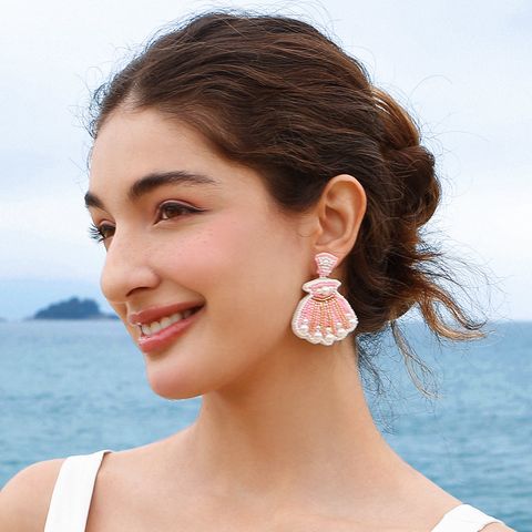 1 Pair Hawaiian Vacation Bohemian Scallop Artificial Pearl Seed Bead Shell Drop Earrings