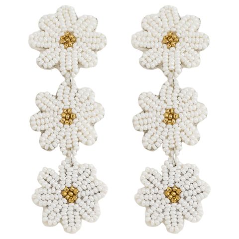 1 Pair Retro Classic Style Flower Alloy Seed Bead Drop Earrings