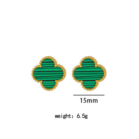 304 Stainless Steel 18K Gold Plated Cute Sweet Inlay Four Leaf Clover Acrylic Bracelets Earrings Necklace