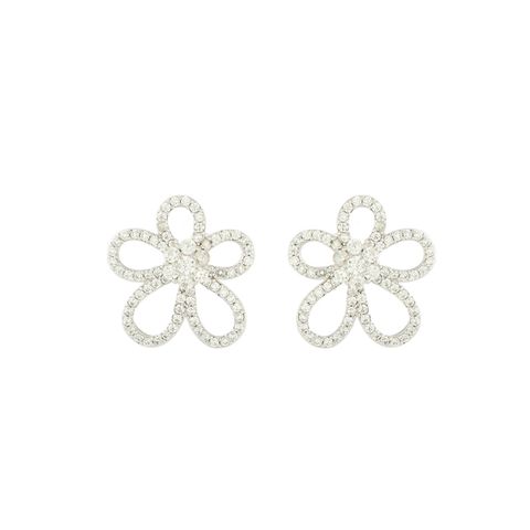 1 Pair Elegant Sweet Flower Hollow Out Inlay Sterling Silver Zircon 14K Gold Plated Ear Studs