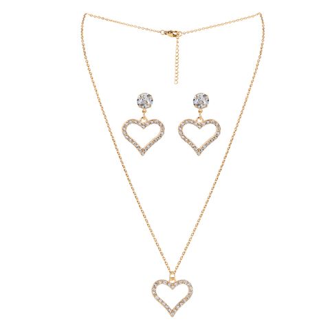 Elegant Simple Style Commute Heart Shape Iron Hollow Out Inlay Rhinestones Gold Plated Women's Jewelry Set