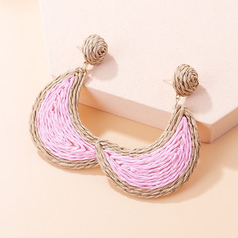 1 Pair Basic Moon Patchwork Raffia Drop Earrings