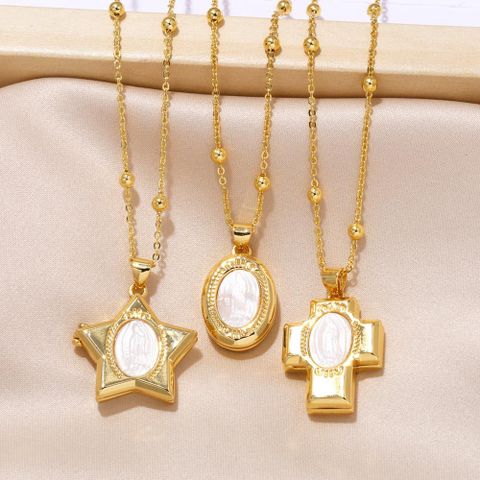 Copper 18K Gold Plated Lady Plating Cross Star Pendant Necklace