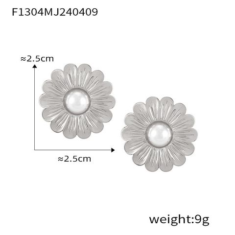 1 Pair Basic Flower Butterfly Titanium Steel Drop Earrings