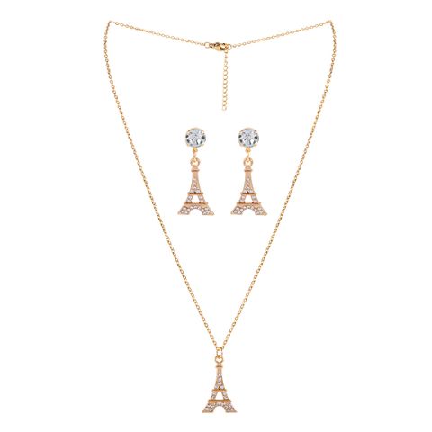 Elegant Simple Style Commute Tower Iron Inlay Rhinestones Gold Plated Women's Jewelry Set