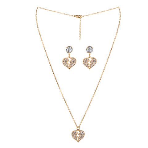 Elegant Simple Style Commute Heart Shape Iron Inlay Rhinestones Gold Plated Women's Jewelry Set