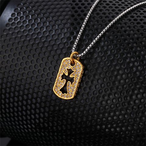 Wholesale Hip-Hop Luxurious Rock Cross 304 Stainless Steel Copper Plating K Gold Plated Pendant Necklace