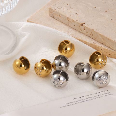 1 Pair Casual Vintage Style Simple Style Round Plating Inlay 304 Stainless Steel Zircon White Gold Plated Gold Plated Ear Studs