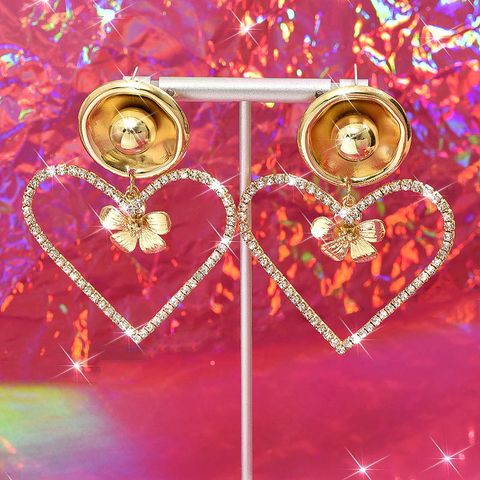 1 Pair Elegant Lady Geometric Heart Shape Inlay Alloy Rhinestones Drop Earrings