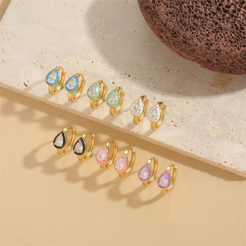 1 Pair Basic Simple Style Classic Style Water Droplets Inlay Copper Zircon Hoop Earrings