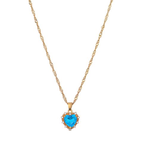 Alloy Rhinestone Simple Style Plating Heart Shape Pendant Necklace