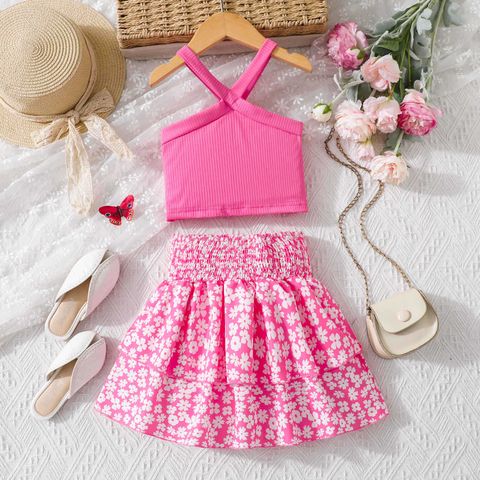 Casual Cute Flower Polyester Girls Clothing Sets