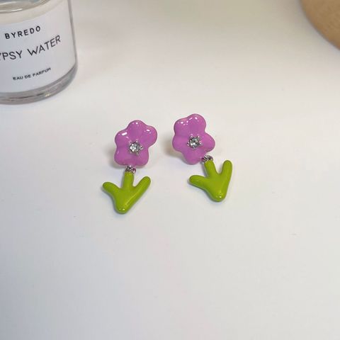 1 Pair Sweet Simple Style Flower Plating Copper Alloy Drop Earrings