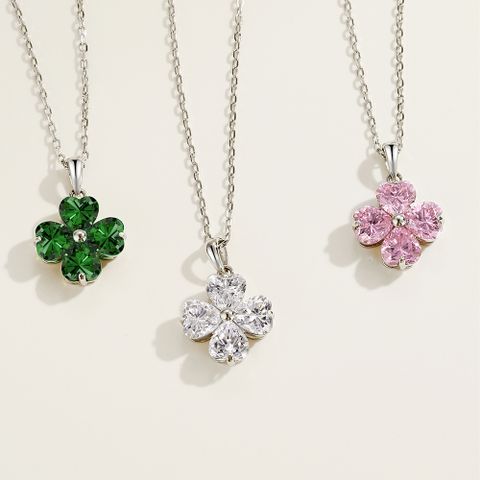 Sterling Silver Simple Style Classic Style Inlay Flower Rhinestones Pendant Necklace