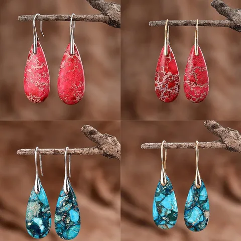 1 Pair Simple Style Water Droplets Inlay Agate Natural Stone Drop Earrings