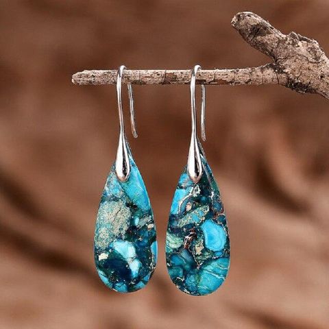 1 Pair Simple Style Water Droplets Inlay Agate Natural Stone Drop Earrings