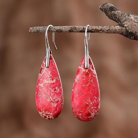 1 Pair Simple Style Water Droplets Inlay Agate Natural Stone Drop Earrings