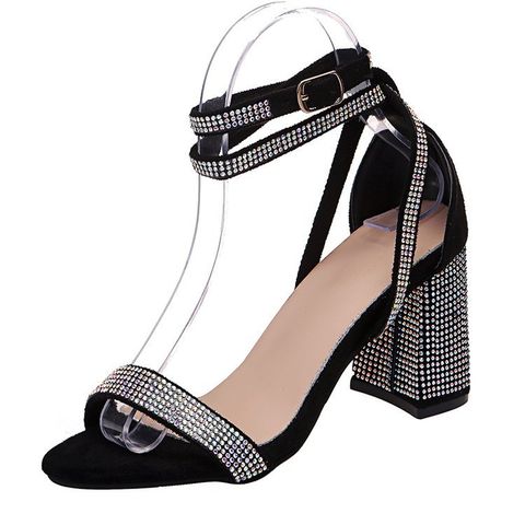 Women's Vacation Roman Style Solid Color Rhinestone Round Toe High Heel Sandals