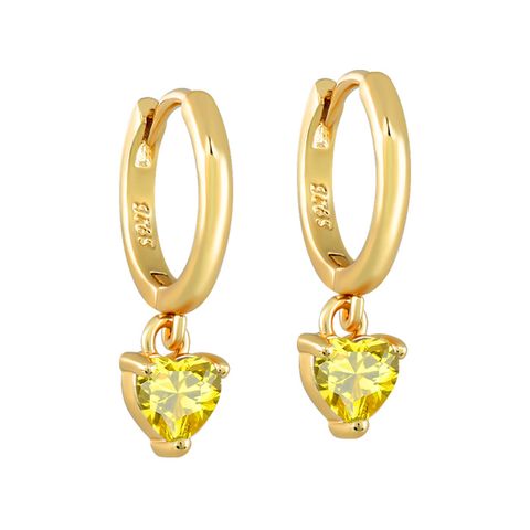 1 Pair Sweet Shiny Heart Shape Inlay Copper Zircon Drop Earrings