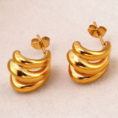 1 Pair Simple Style Classic Style Commute C Shape Paw Print Solid Color 304 Stainless Steel 18K Gold Plated Earrings