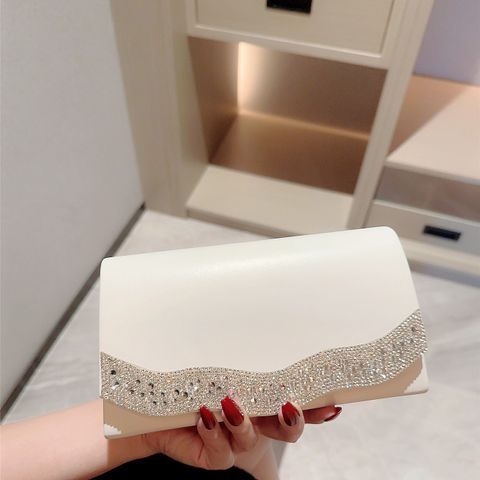 White Polyester Solid Color Evening Bags