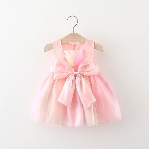 Cute Solid Color Bow Knot Cotton Girls Dresses