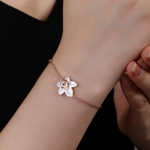 Wholesale Elegant Lady Flower Copper Inlay Rose Gold Plated Shell Bracelets