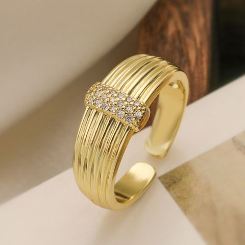 Copper 18K Gold Plated Retro Simple Style Inlay Geometric Zircon Open Rings