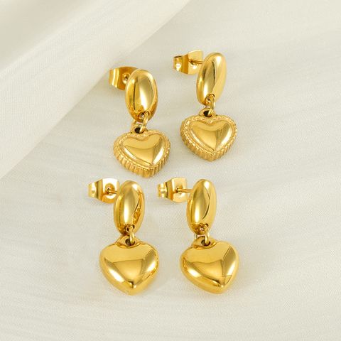 1 Pair Basic Modern Style Classic Style Heart Shape Plating 304 Stainless Steel 18K Gold Plated Drop Earrings